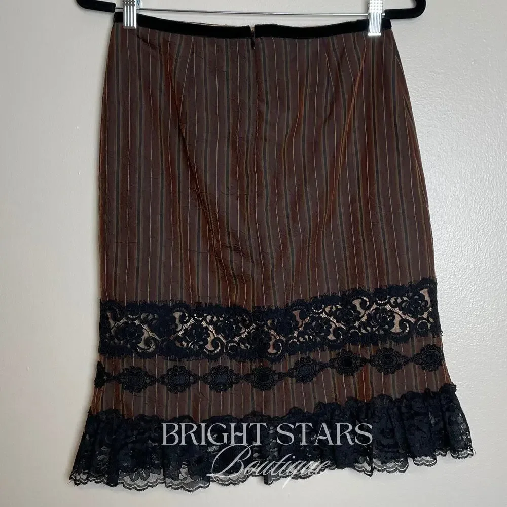 Rare Brown Stripe Lace Trim Pencil Skirt ASO Lorelai Gilmore Girls Vintage Y2K